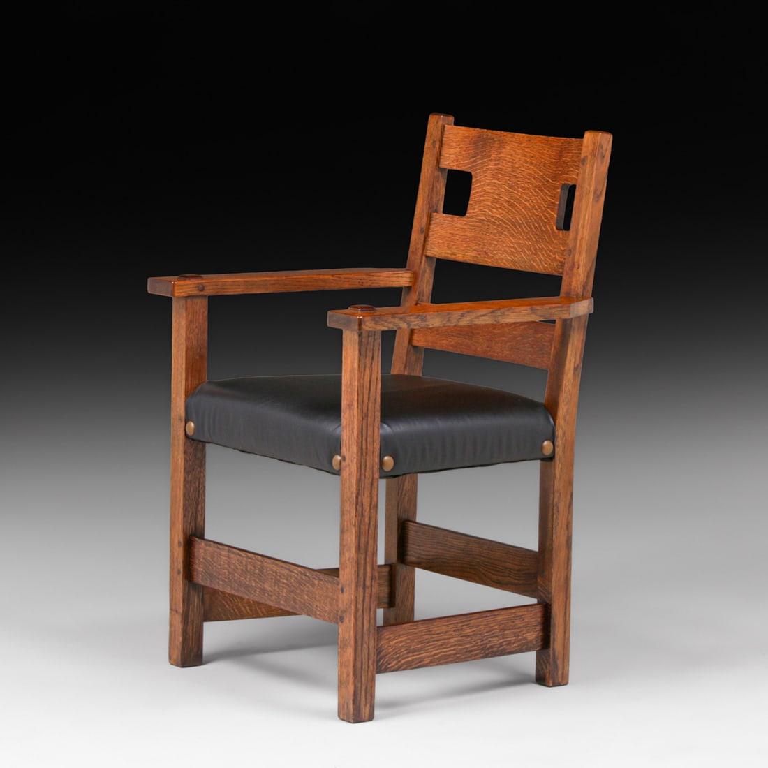Limbert #593 Cutout Oak Armchair c1910 - 2