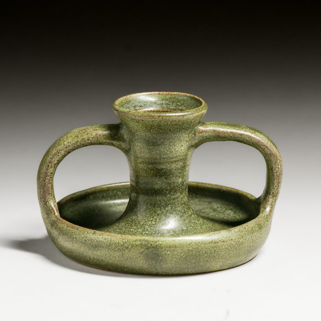 Walrath Pottery Two-Handled Candlestick c1910: Walrath Pottery Two-Handled Candlestick c1910. Signed. Glaze bubble to side of handle, otherwise perfect condition. 3"h x 4.24"d FREE NATIONWIDE SHIPPINGFree Nationwide Shipping within the lower 48