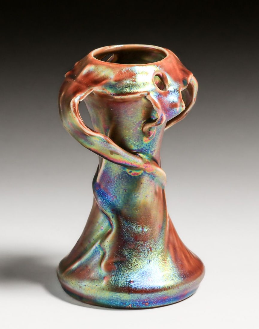 Heliosine - Austrian Iridescent Two-Handled Vase c1905 - 3