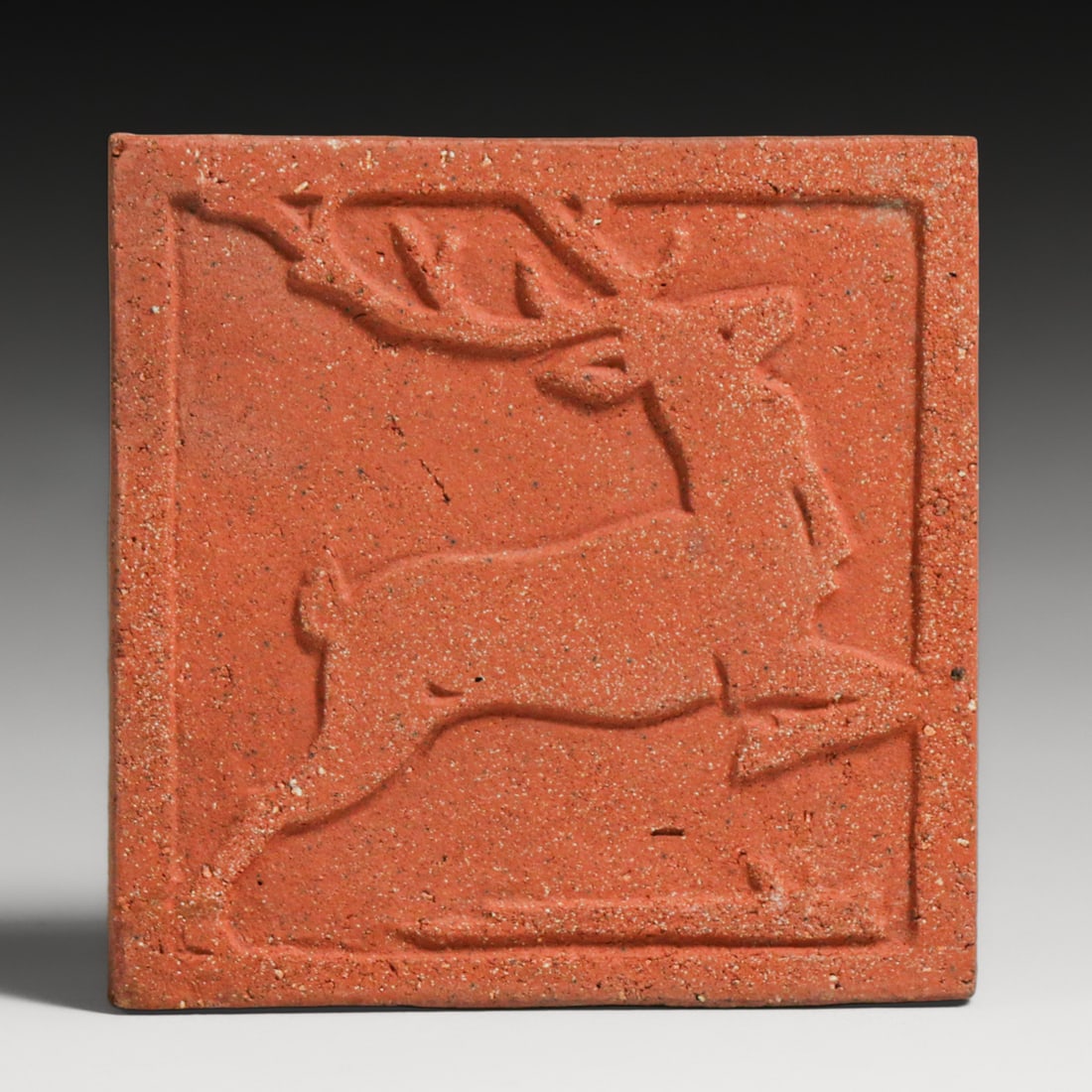 Grueby Faience Unglazed Deer Tile c1905: Grueby Faience Unglazed Deer Tile c1905. Unsigned. Perfect condition. 4" x 4" FREE NATIONWIDE SHIPPING Free Nationwide Shipping within the lower 48 states for all purchases at our Two-Day Auction. Sma