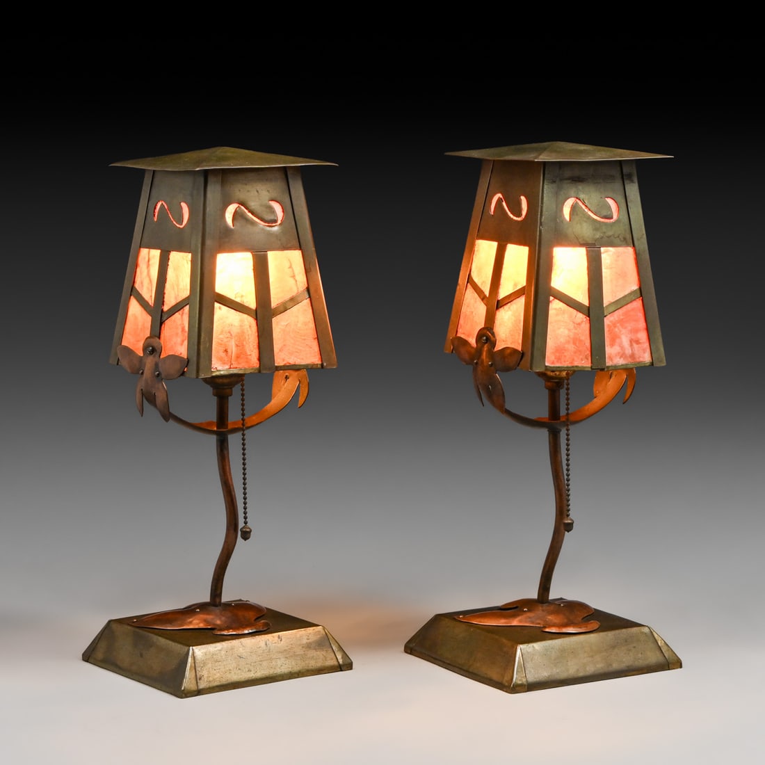 Frederick Lueders (1875-1970) & Glenford N. Dalrymple (Pasadena) Hammered Copper, Brass & Sea Shell: Frederick Lueders (1875-1970) & Glenford N. Dalrymple (Pasadena) Hammered Copper, Brass & Sea Shell Lamps c1910. Lueders was trained by and worked for Elizabeth Burton of Santa Barbara from