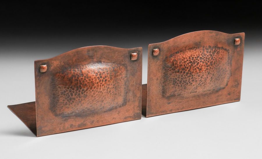 Important Early Roycroft Hammered Copper Secessionist Square Bookends c1912 - 2