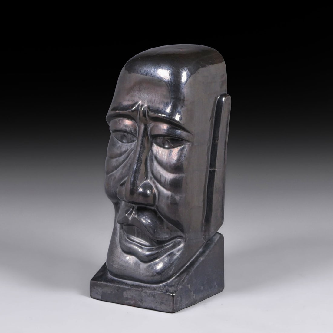 Monumental California Faience - Berkeley Stylized "Easter Island" Moai Sculpture c1930s: Monumental California Faience - Berkeley Stylized "Easter Island" Moai Sculpture c1930s. Unsigned. Perfect condition. Although unsigned, this specific black glaze and red clay are specific to