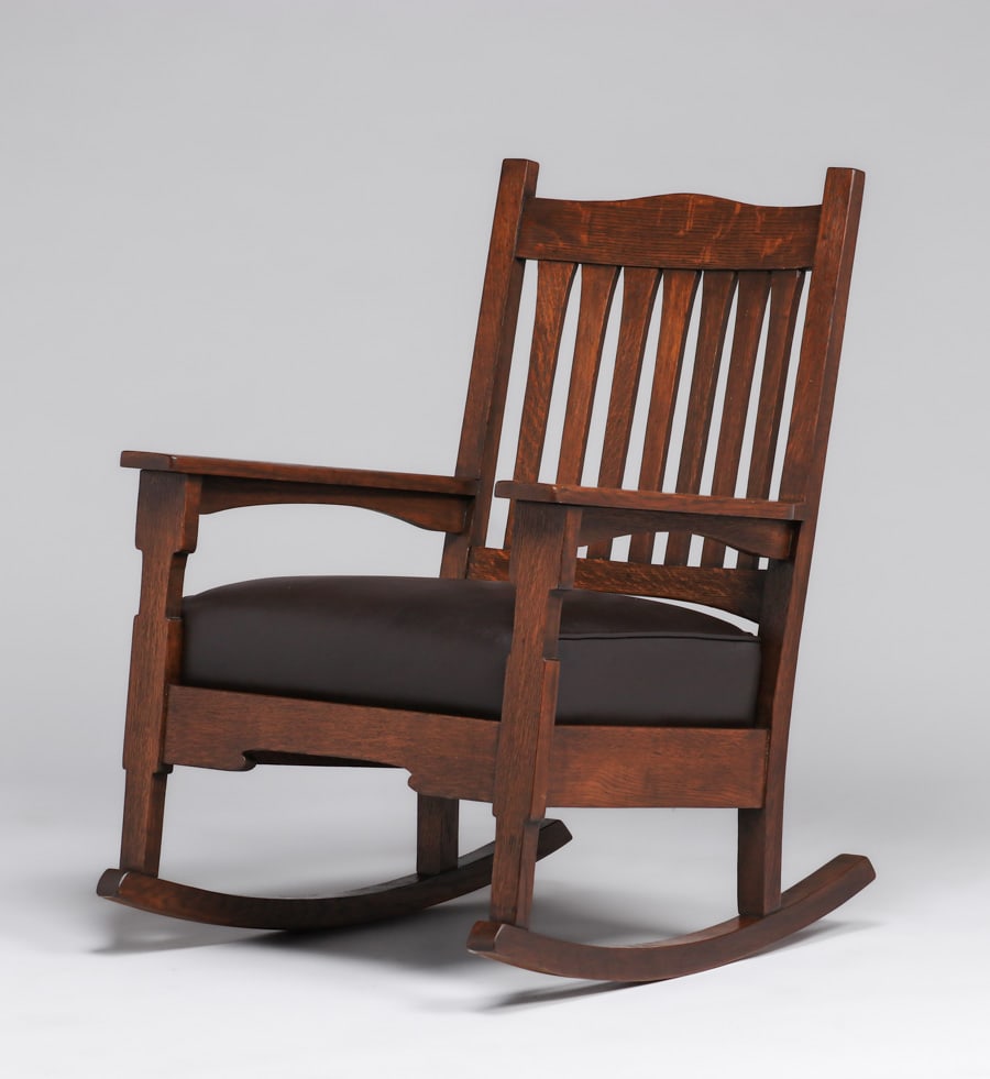 Early Gustav Stickley #2555 Bungalow Rocker c1900: Early Gustav Stickley #2555 Bungalow Rocker c1900. Unsigned. Beautifully replaced rockers. Very nicely refinished. 37.5"h x 27.5"w x 30.75"d FREE NATIONWIDE SHIPPINGFree Nationwide Shipping within