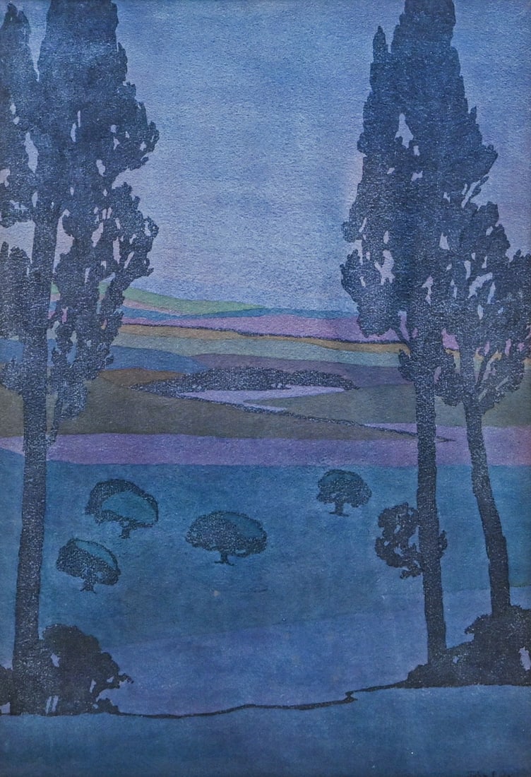 John Eddy Large Format Color Woodcut c1910s: John Eddy Large Format Color Woodcut c1910s. Signed. Excellent condition. From the personal collection of Steven Thomas, Woodstock, VT. 20.5"h x 14.25"w. Frame 29.25"h x 23"w FREE NATIONWIDE