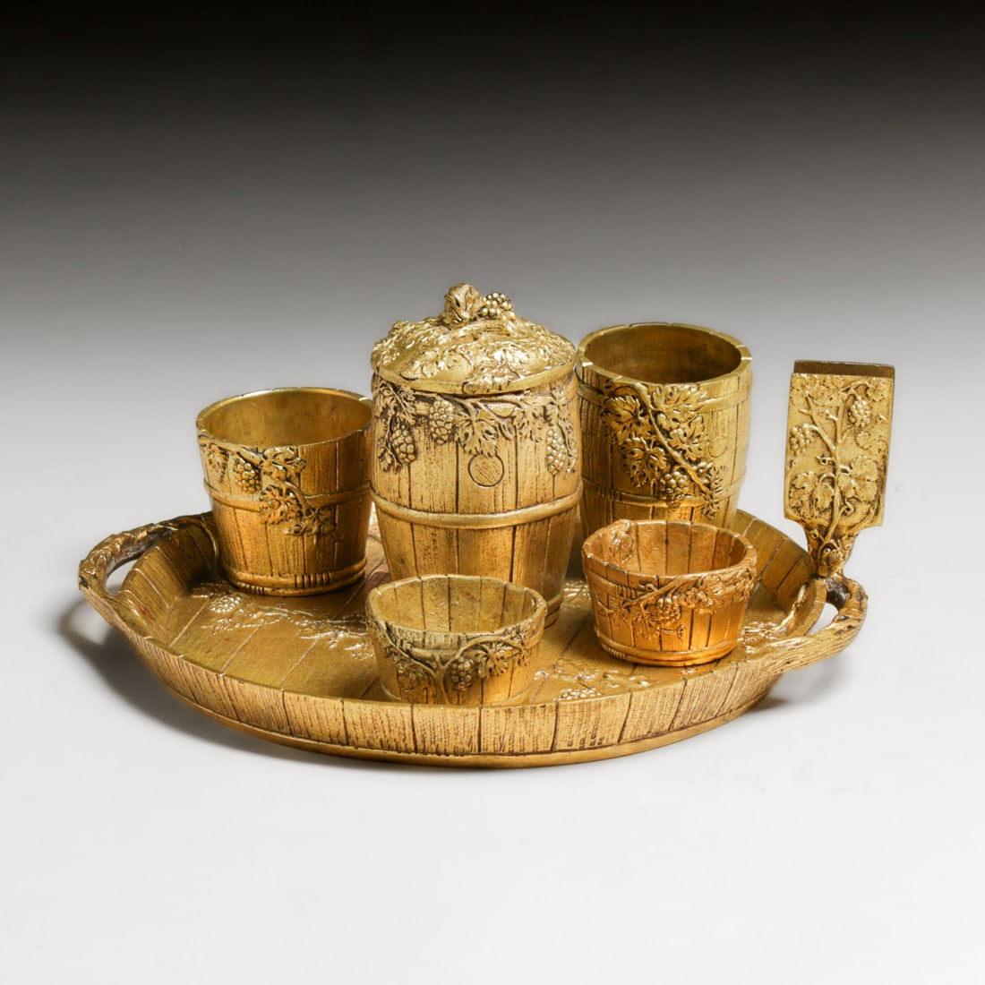 Etienne Mercier - French Art Nouveau Gilt Bronze Cigar Set c1890s: Etienne Mercier - French Art Nouveau Gilt Bronze Cigar Set c1890s. Signed. Excellent original gilt patina. Extremely heavy. Tray 9.5"w x 8.5"w. Covered vase 4.25"h x 2.25"d FREE NATIONWIDE