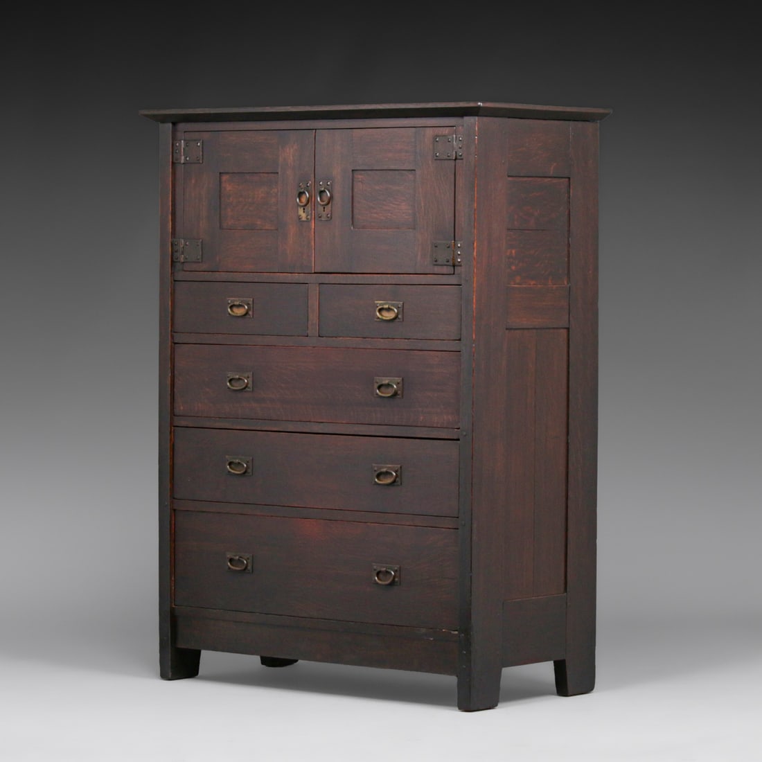 Rare Gustav Stickley #614 Chest of Drawers c1902: Rare Gustav Stickley #614 Chest of Drawers c1902. Signed with large early red decal. Color added to excellent original finish. 62"h x 42"w x 22" FREE NATIONWIDE SHIPPING Free Nationwide Shipping withi