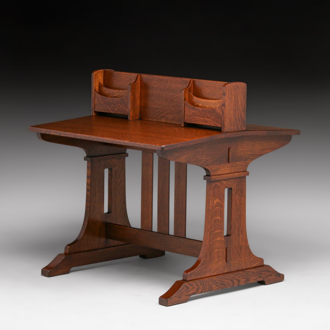 Limbert #739 Cutout Oak Double Desk c1910 - 3