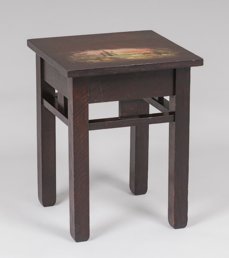 Grand Rapids Windmill Decorated Square Taboret c1905 - 2