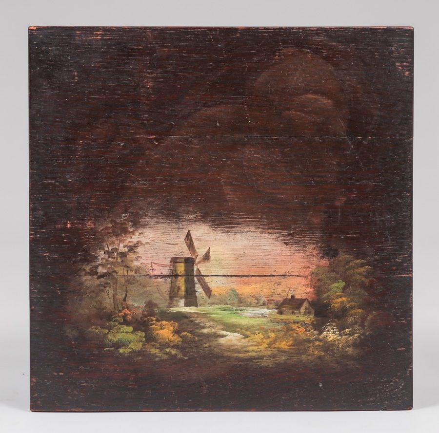 Grand Rapids Windmill Decorated Square Taboret c1905 - 3