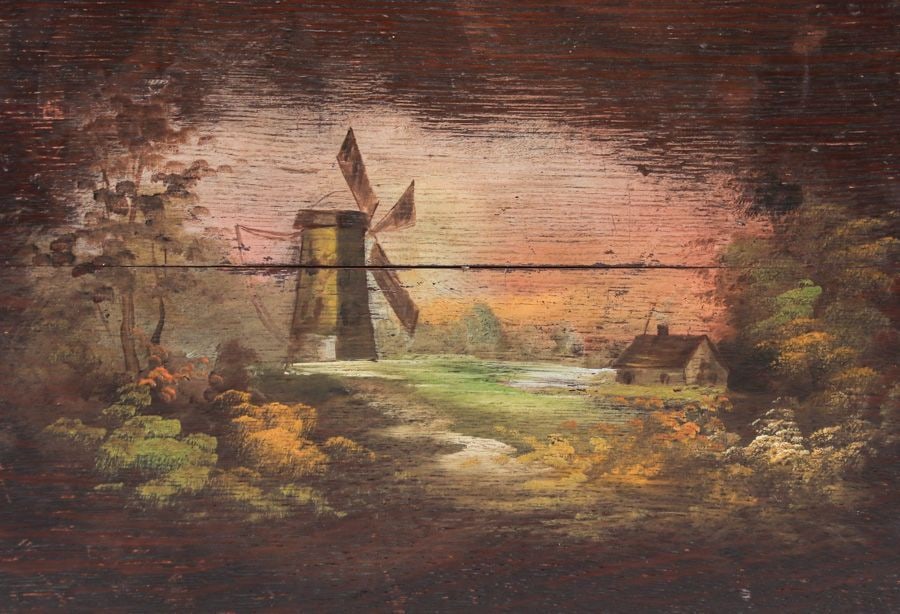 Grand Rapids Windmill Decorated Square Taboret c1905 - 4