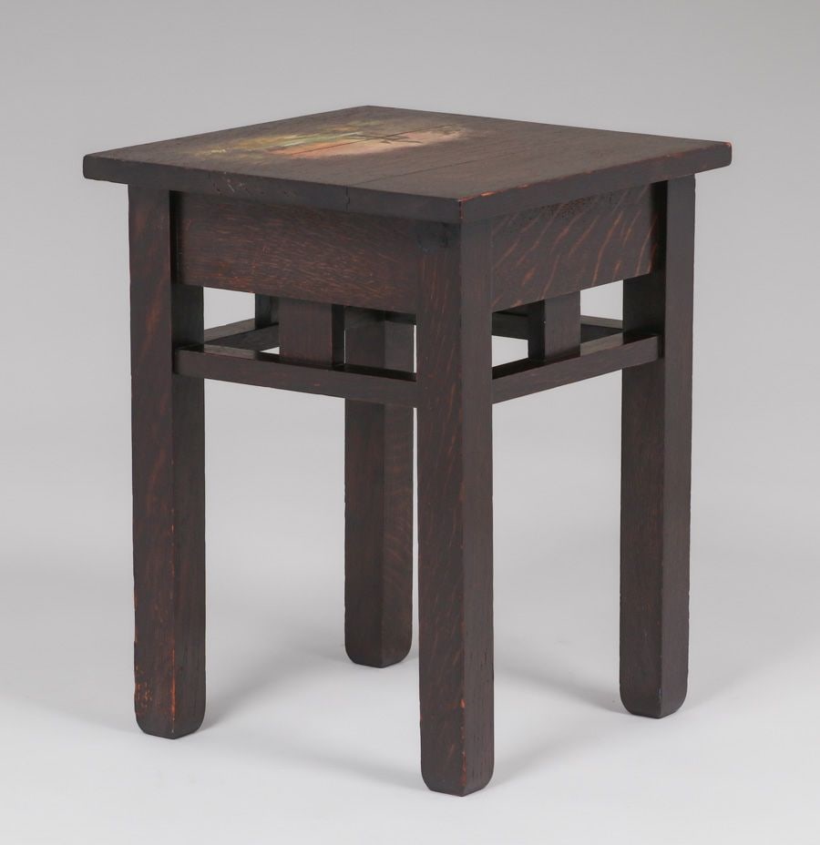 Grand Rapids Windmill Decorated Square Taboret c1905 - 5