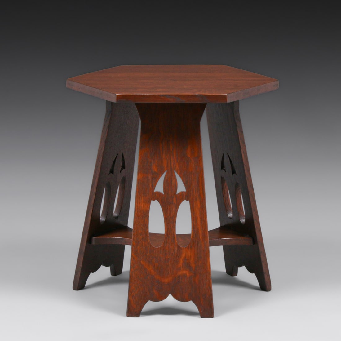 Early Stickley Brothers Cutout Hexagonal Taboret c1905: Early Stickley Brothers Cutout Hexagonal Taboret c1905. Unsigned. Very nicely refinished. 19"h x 18"d FREE NATIONWIDE SHIPPINGFree Nationwide Shipping within the lower 48 states for all purchases at