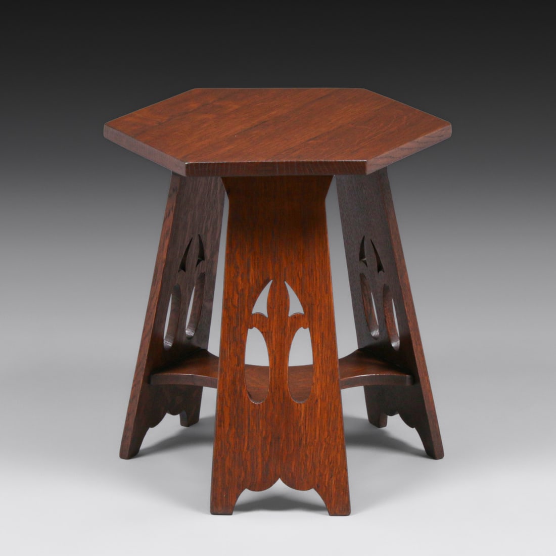 Early Stickley Brothers Cutout Hexagonal Taboret c1905 - 3