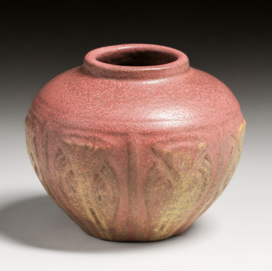 Early Van Briggle Matte Glazed Tulip Vase c1904-1906: Early Van Briggle Matte Glazed Tulip Vase c1904-1906. Marks obscured by heavy glaze. Perfect condition. 5"d x 4.5"h FREE NATIONWIDE SHIPPINGFree Nationwide Shipping within the lower 48 states for