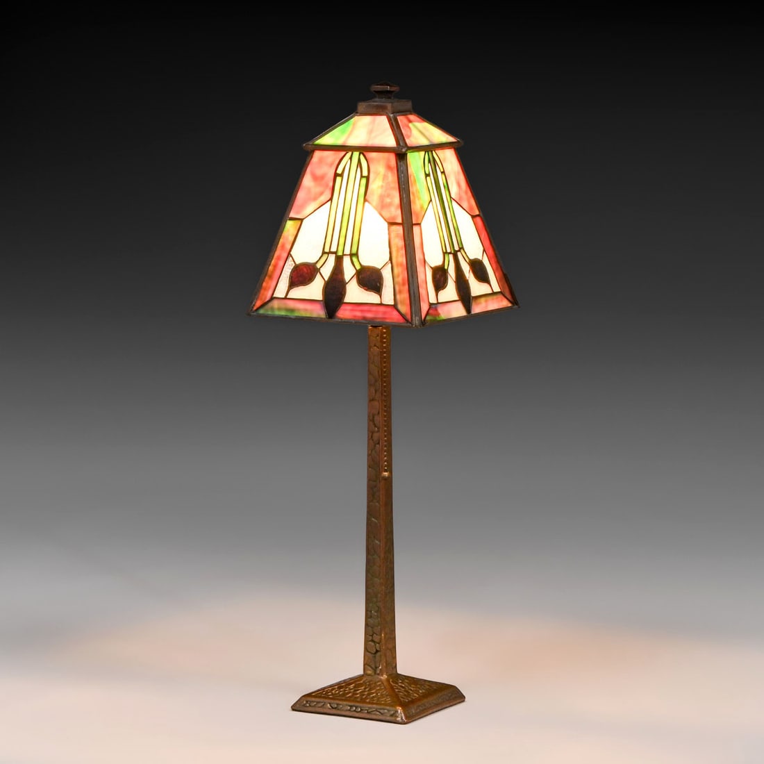 Arts & Crafts Square Leaded Glass Lamp c1910: Arts & Crafts Square Leaded Glass Lamp c1910. Unsigned. Excellent original patina. Original leaded glass in excellent condition. 23.5"h x 7.5" x 7.5" FREE NATIONWIDE SHIPPINGFree Nationwide Shipping