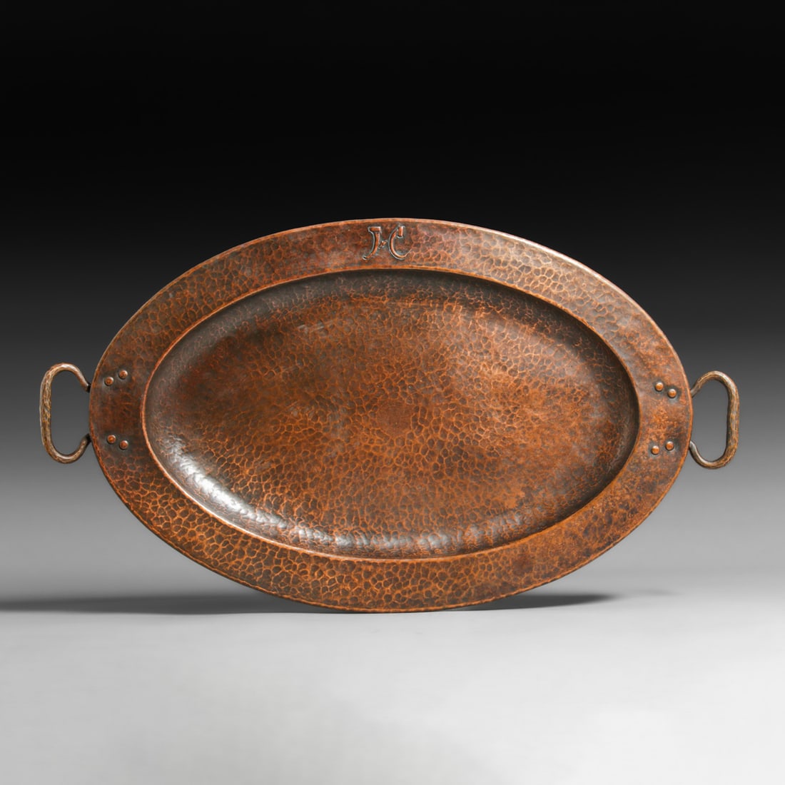 Gustav Stickley Hammered Copper Oval Two-Handled Tray c1910 (1 of 6)