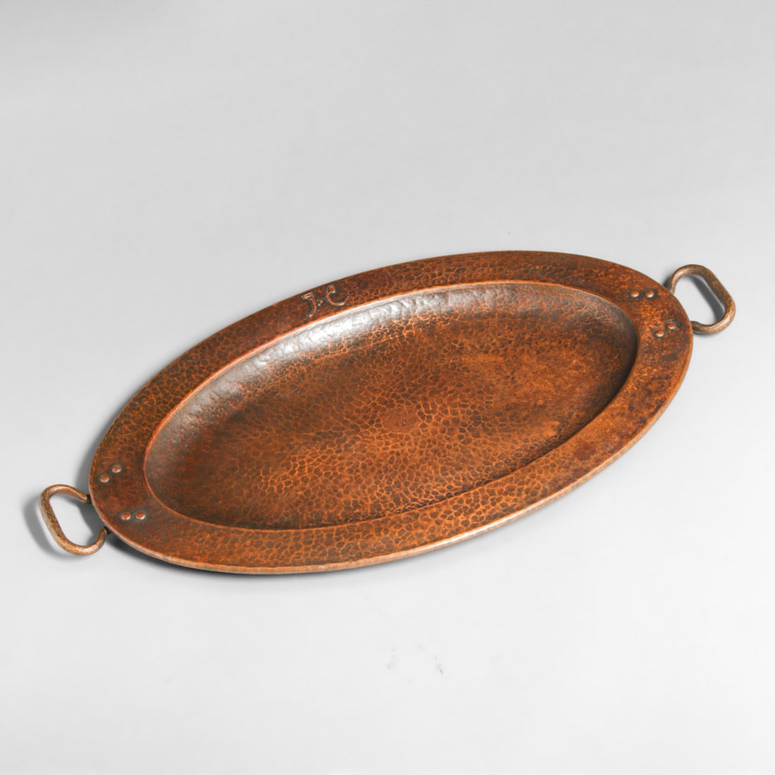 Gustav Stickley Hammered Copper Oval Two-Handled Tray c1910 - 2