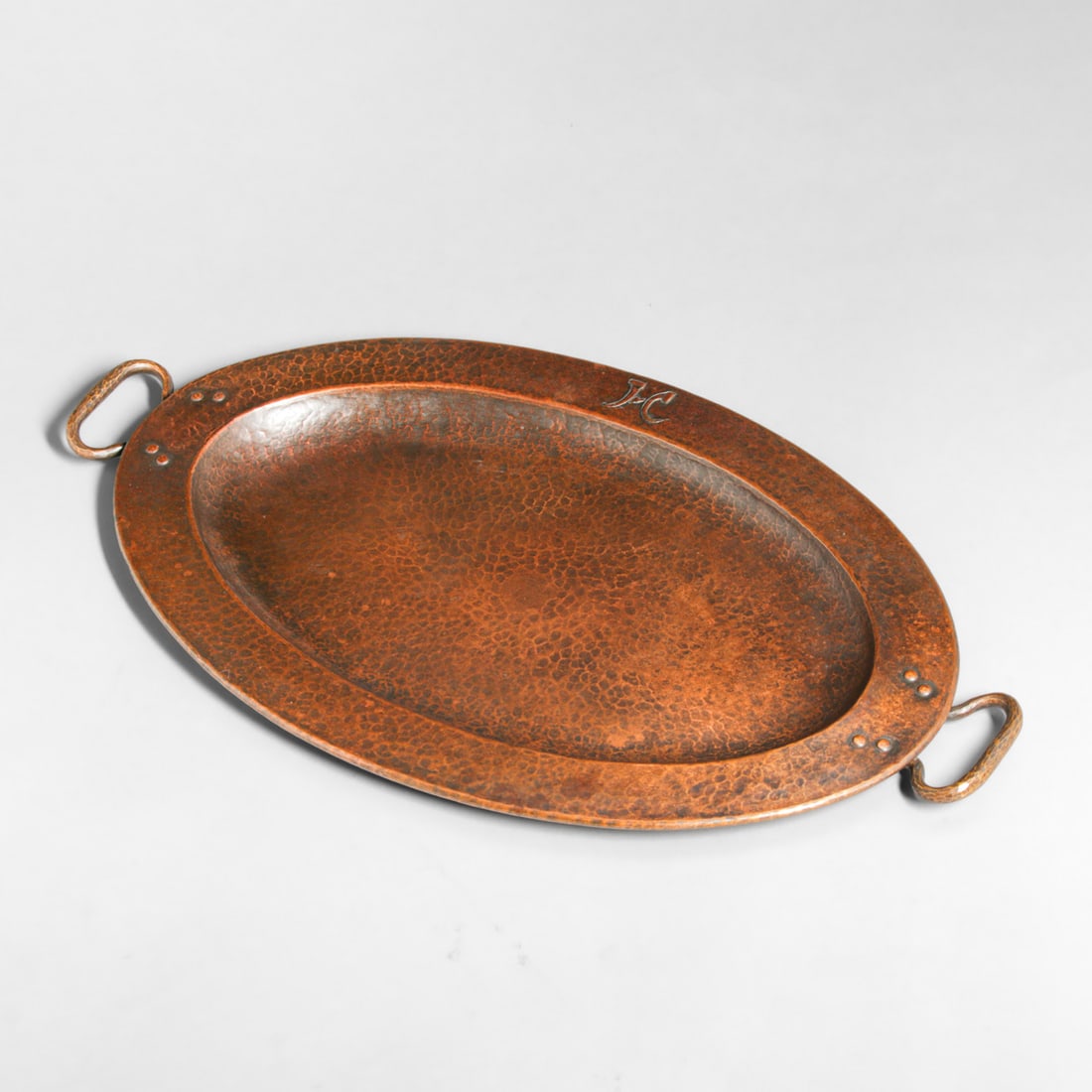 Gustav Stickley Hammered Copper Oval Two-Handled Tray c1910 - 3