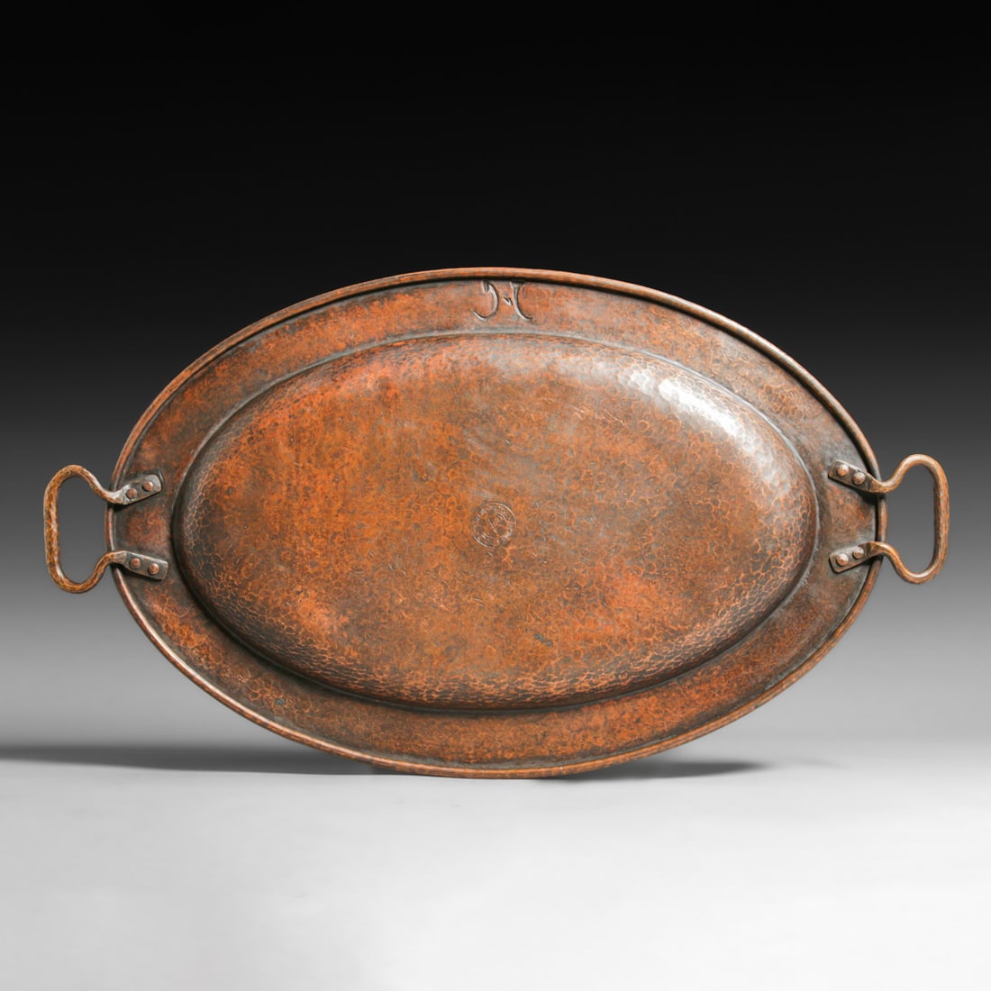 Gustav Stickley Hammered Copper Oval Two-Handled Tray c1910 - 4