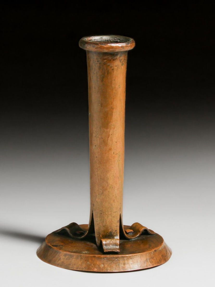 Early Dirk van Erp Hammered Copper Candlestick c1909 - 2
