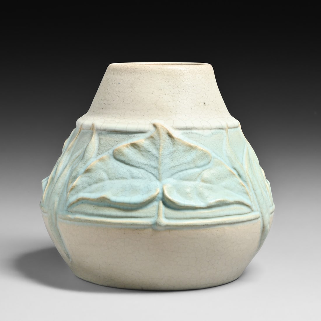 Early Van Briggle #239 Leaves Vase 1904: Early Van Briggle #239 Leaves Vase 1904. Signed. Perfect condition. 9.5"h x 9.5"d FREE NATIONWIDE SHIPPING Free Nationwide Shipping within the lower 48 states for all purchases at our Two-Day Auction.