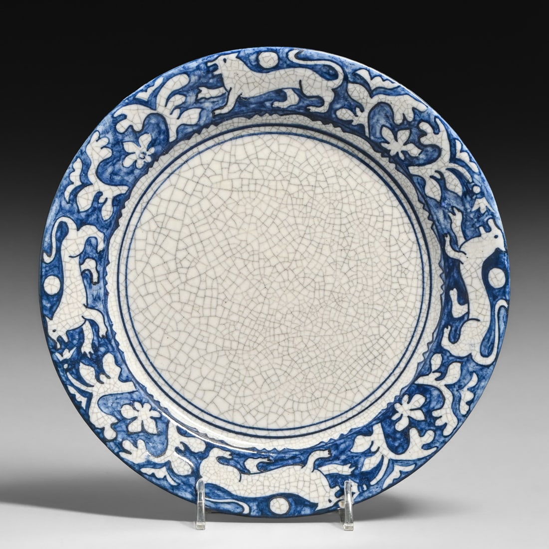 Dedham Pottery Tapestry Lion Crackleware Plate c1920s: Dedham Pottery Tapestry Lion Crackleware Plate c1920s. Signed. Perfect condition. 8.5"d FREE NATIONWIDE SHIPPINGFree Nationwide Shipping within the lower 48 states for all purchases at our Two-Day