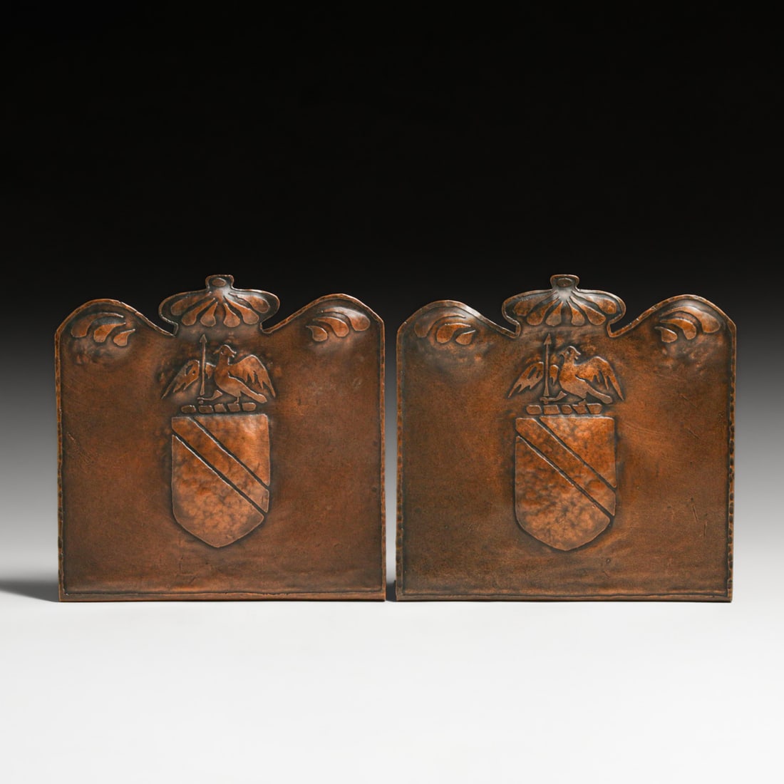 Arts & Crafts Hammered Copper Acid-Etched Bookends c1910s (1 of 4)