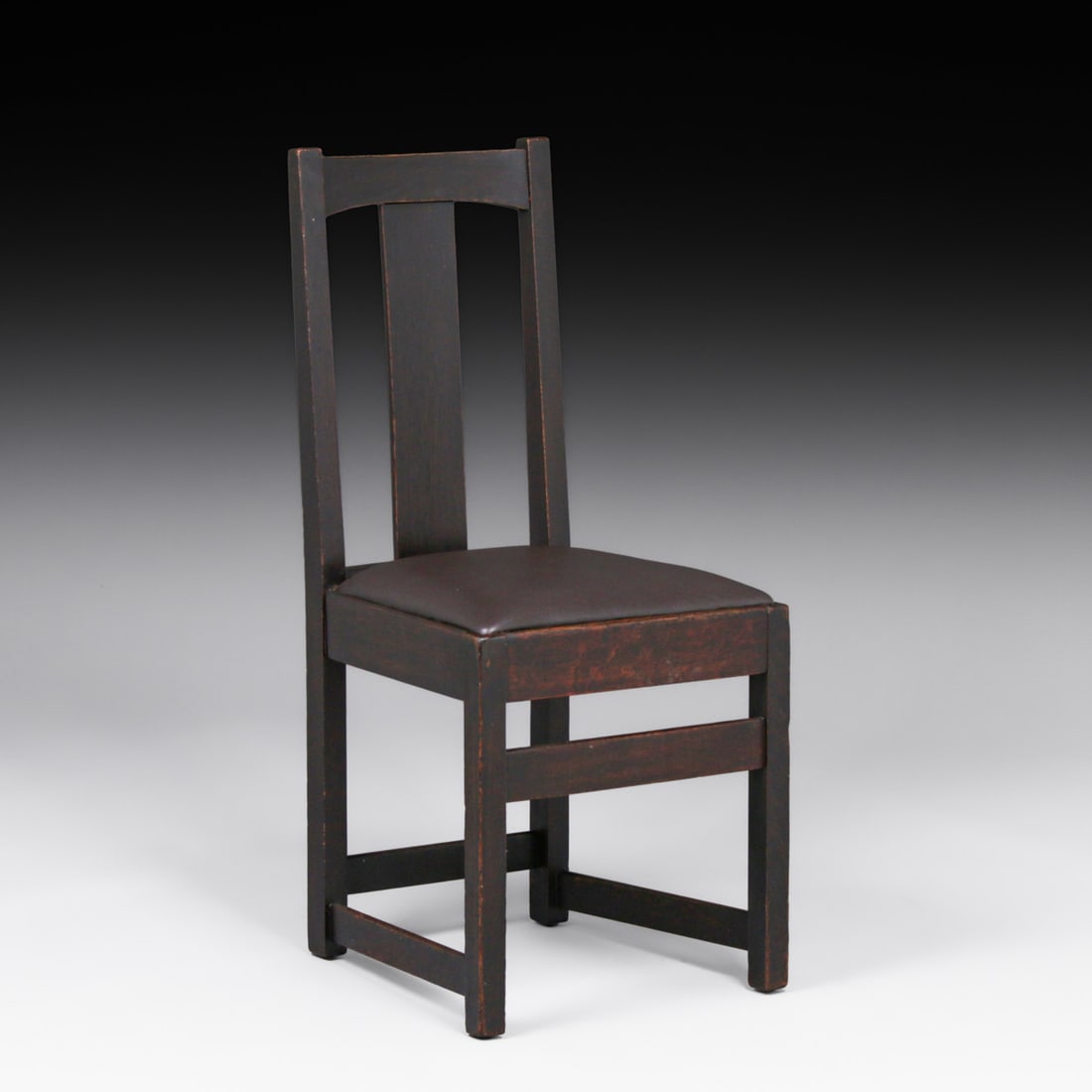 Limbert T-Back Oak Side Chair c1910: Limbert T-Back Oak Side Chair c1910. Signed with branded mark. Rock solid sturdy. Excellent original black finish. 36.25"h x 16.75"w x 16.25"d FREE NATIONWIDE SHIPPINGFree Nationwide Shipping within