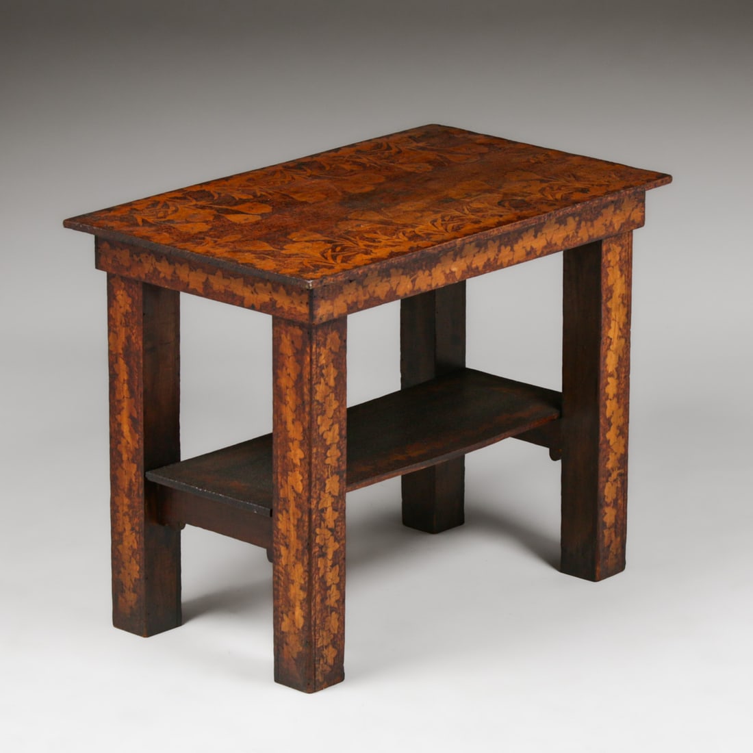 Arts & Crafts Period Hand-Carved Pyrography Library Table c1910 (1 of 5)