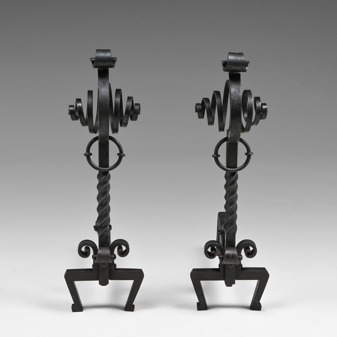 Antique Arts & Crafts Period Hand-Wrought Iron Square Andirons Similar to Roycroft c1905: Antique Arts & Crafts Period Hand-Wrought Iron Square Andirons Similar to Roycroft c1905. Unsigned. Excellent original patina. 25"h x 8"w x 22.25"d FREE NATIONWIDE SHIPPINGFree Nationwide Shipping