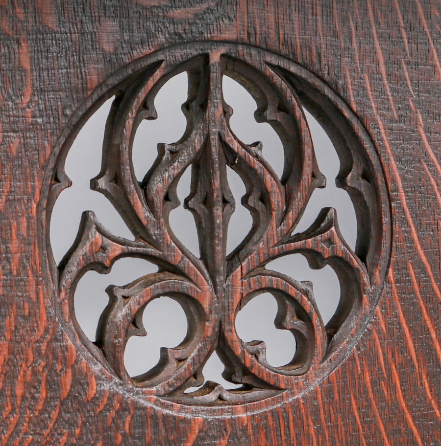 Rose Valley (attributed) Hand-Carved Gothic Oak Trestle Table c1905 - 10