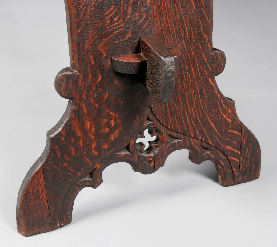 Rose Valley (attributed) Hand-Carved Gothic Oak Trestle Table c1905 - 6
