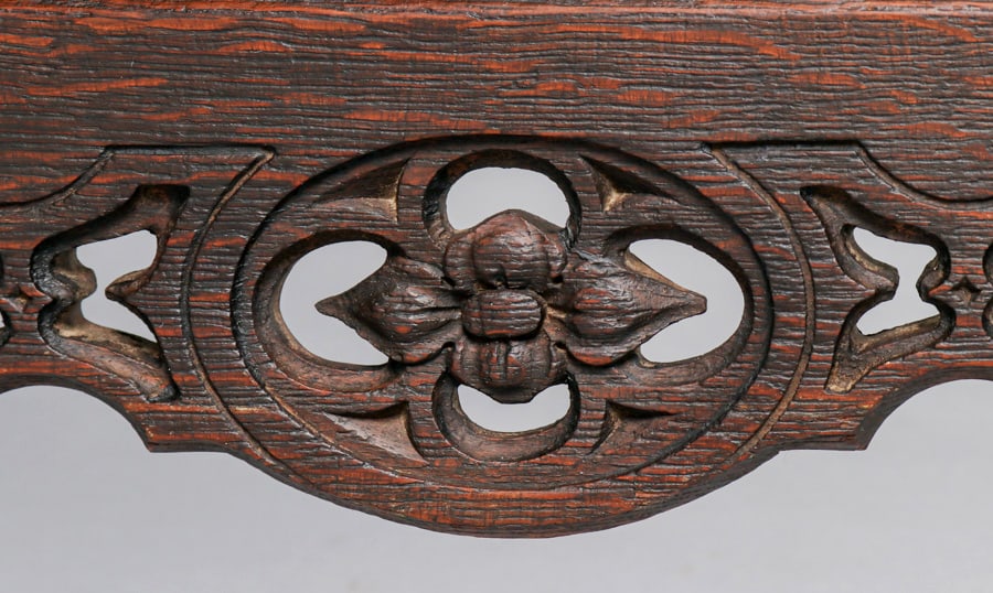 Rose Valley (attributed) Hand-Carved Gothic Oak Trestle Table c1905 - 8