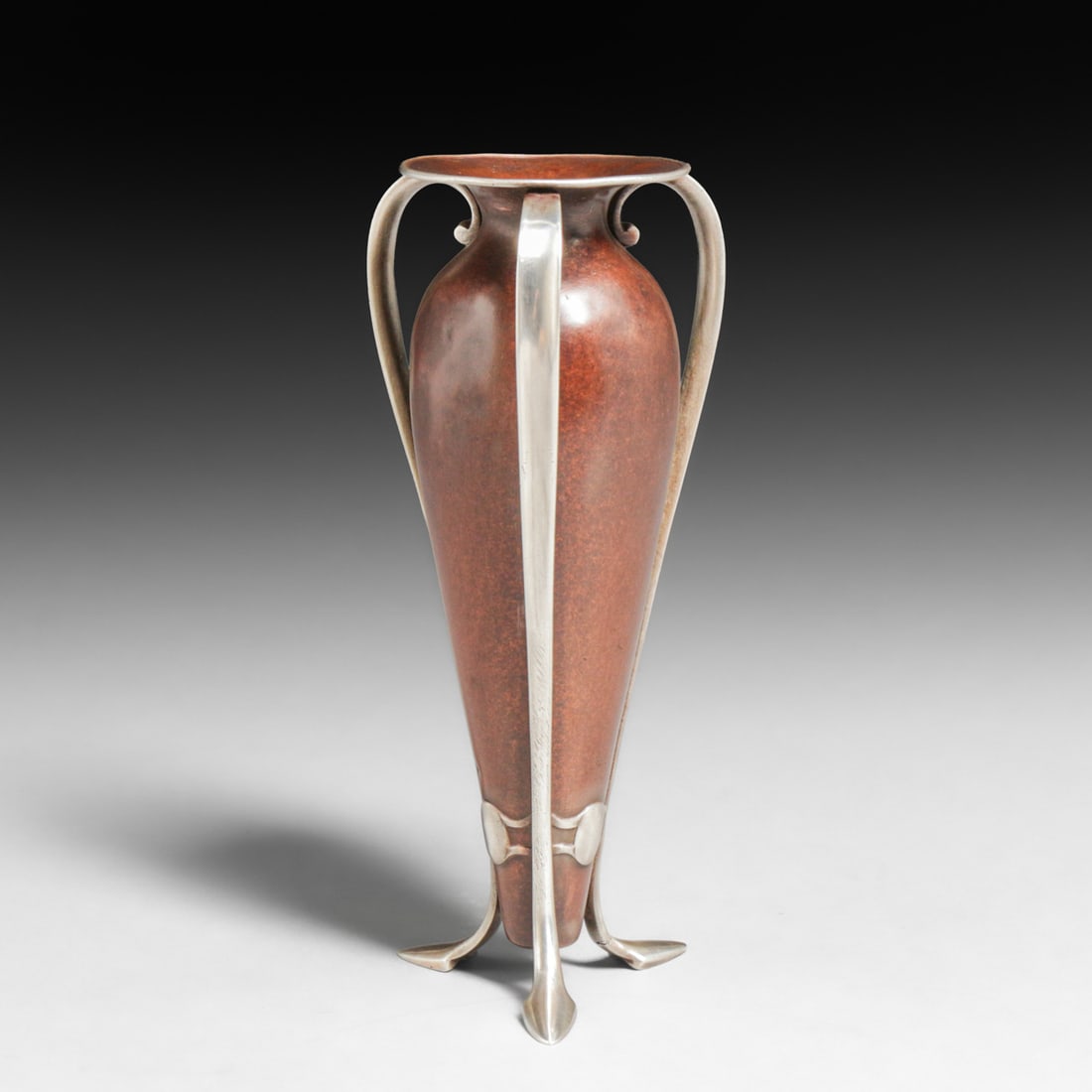 Gorham Copper & Sterling Silver Three-Handle Vase c1900: Gorham Copper & Sterling Silver Three-Handle Vase c1900. Signed. Excellent new patina. 6 5/8"h x 3"d FREE NATIONWIDE SHIPPING Free Nationwide Shipping within the lower 48 states for all purchases at o
