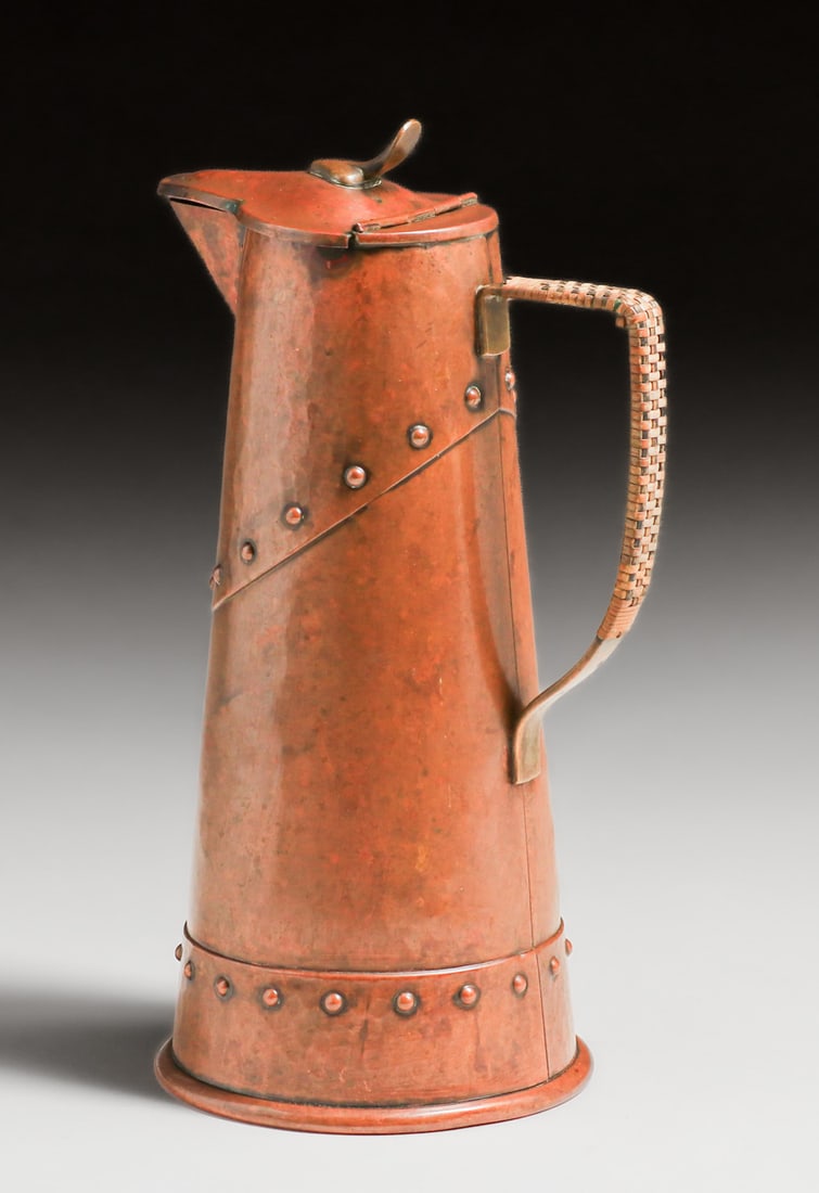 WMF - German Hammered Copper Riveted Pitcher c1905 - 4
