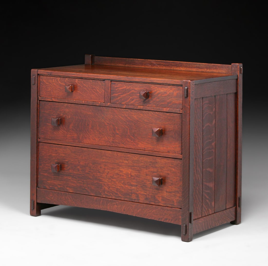 Early Gustav Stickley #625 Four-Drawer Dresser c1902: Early Gustav Stickley #625 Four-Drawer Dresser c1902. Signed. Modified form originally had a mirror. Excellent original finish. 35.5"h x 42"w x 22"d FREE NATIONWIDE SHIPPING Free Nationwide Shipping w