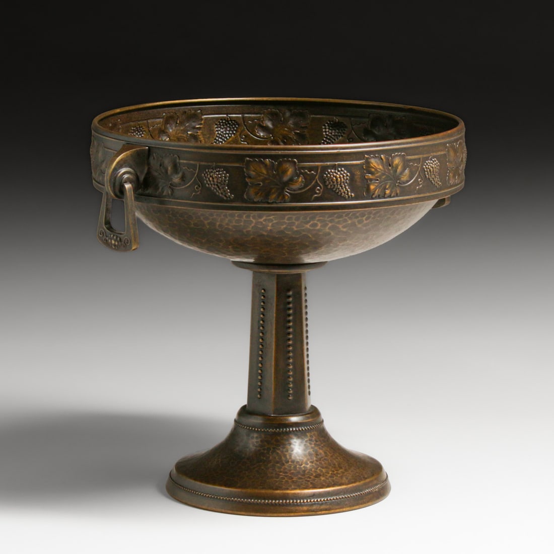 WMF - German Grapevine Repousse Hammered Brass Two-Handled Compote c1905 - 2