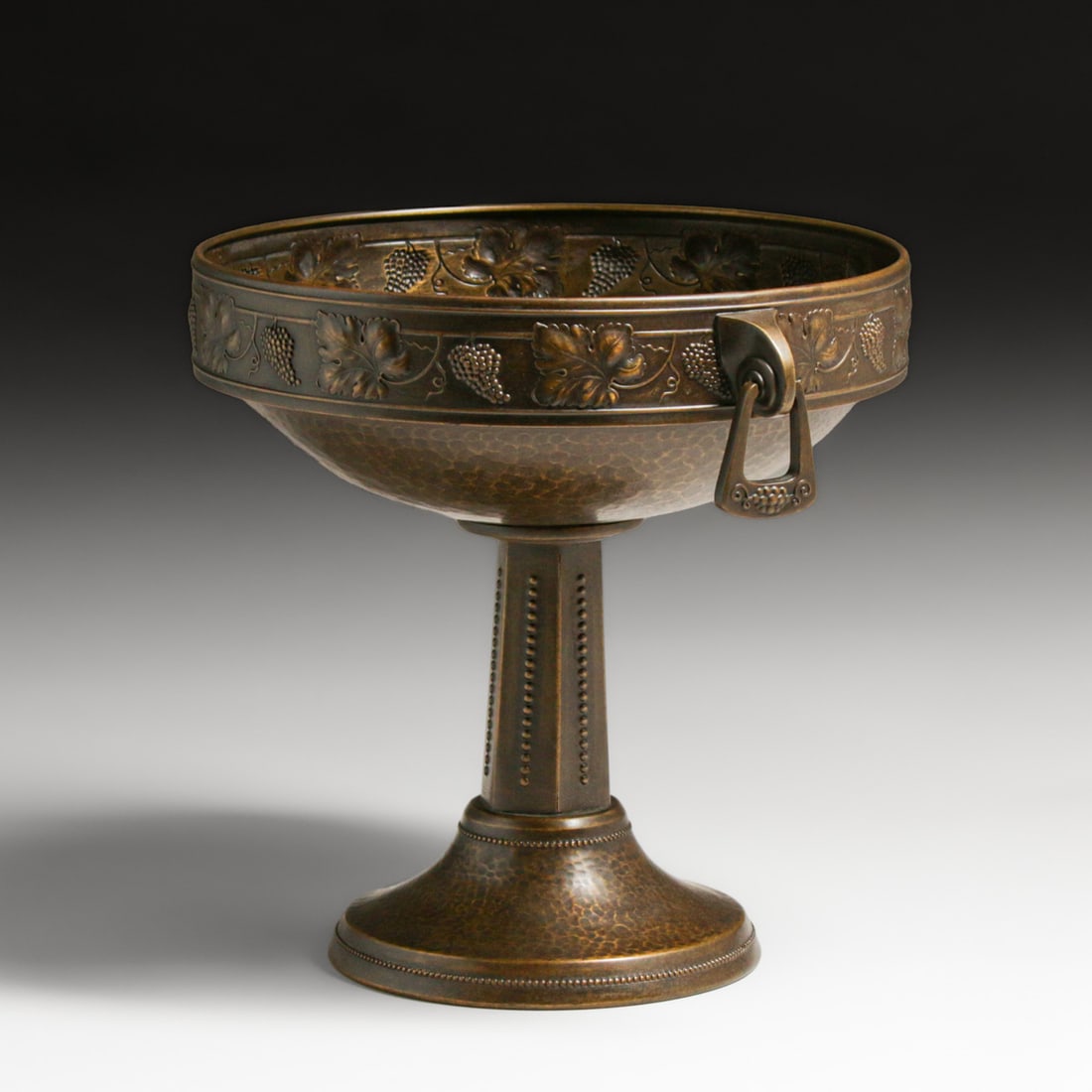 WMF - German Grapevine Repousse Hammered Brass Two-Handled Compote c1905 - 3