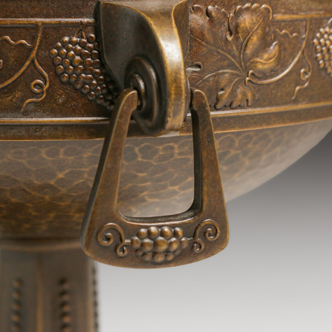 WMF - German Grapevine Repousse Hammered Brass Two-Handled Compote c1905 - 4