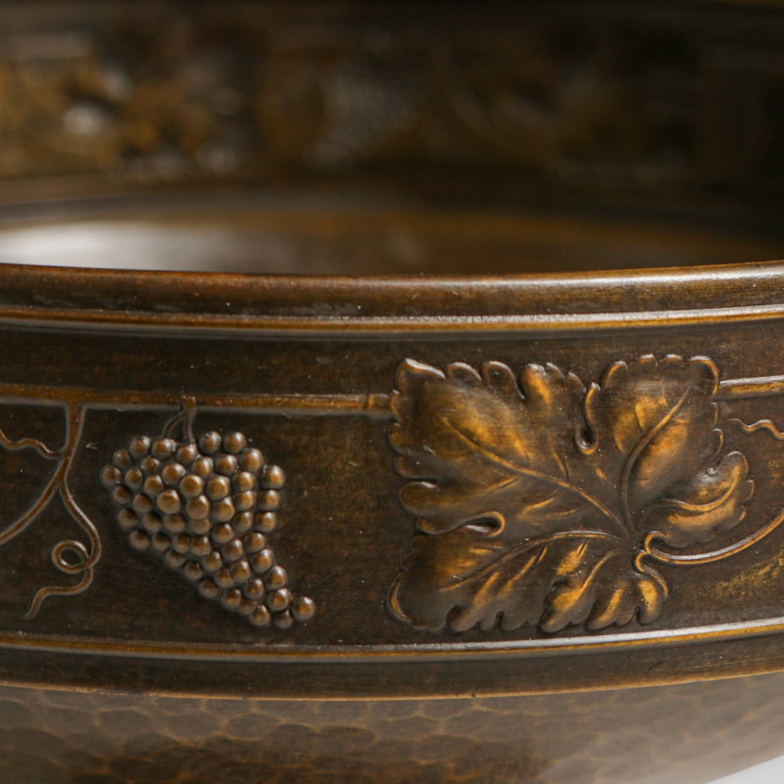 WMF - German Grapevine Repousse Hammered Brass Two-Handled Compote c1905 - 5