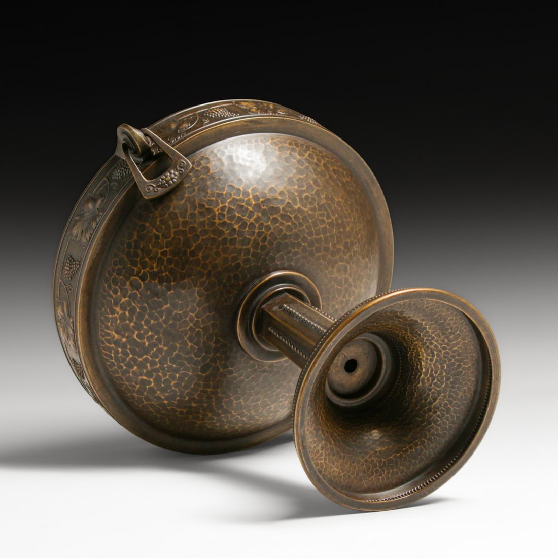 WMF - German Grapevine Repousse Hammered Brass Two-Handled Compote c1905 - 6