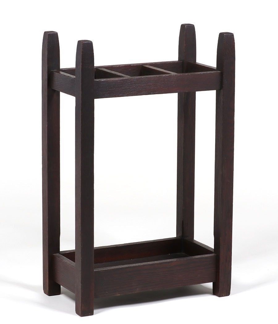 Gustav Stickley Triple Umbrella Stand c1910: Gustav Stickley Triple Umbrella Stand c1910. Unsigned. Color added to original finish. 33.5"h x 20.5"w x 11.5"d FREE NATIONWIDE SHIPPING Free Nationwide Shipping within the lower 48 states for all pur
