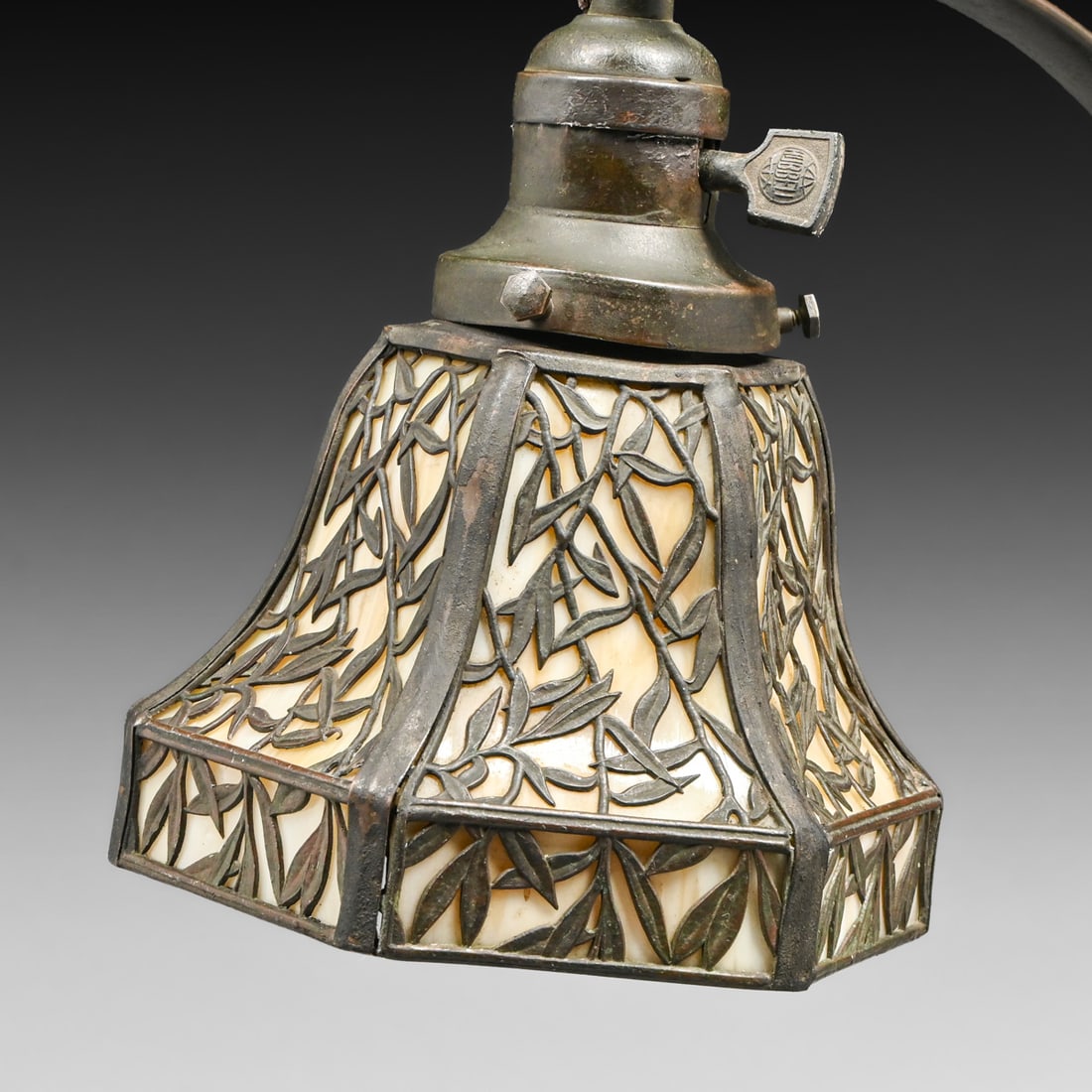 Handel Bamboo Leaf Overlay Desk Lamp c1910 - 3