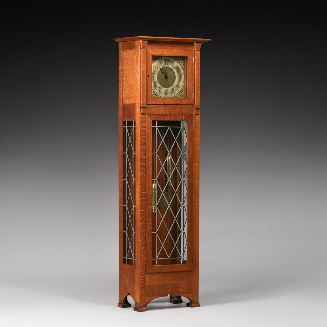 Grand Rapids Leaded Glass Grandfather Clock c1910: Grand Rapids Leaded Glass Grandfather Clock c1910. Unsigned. Excellent original finish. Original leaded glass in excellent condition. 80"h x 24.75"w x 15.5"d FREE NATIONWIDE SHIPPINGFree Nationwide