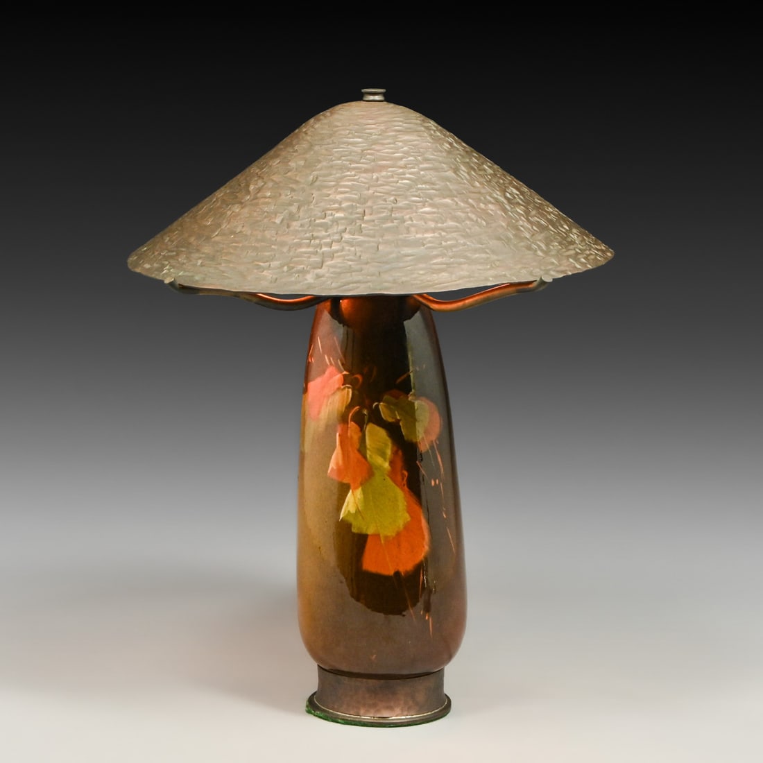 Louwelsa Weller Standard Glaze Lamp c1900s with Contemporary Hammered Copper Arms & Shade c1990s: Louwelsa Weller Standard Glaze Lamp c1900s with Contemporary Hammered Copper Arms & Shade c1990s. LIkely signed but not visible. Excellent condition. 14.5"h x 11"d FREE NATIONWIDE SHIPPING Free Nation