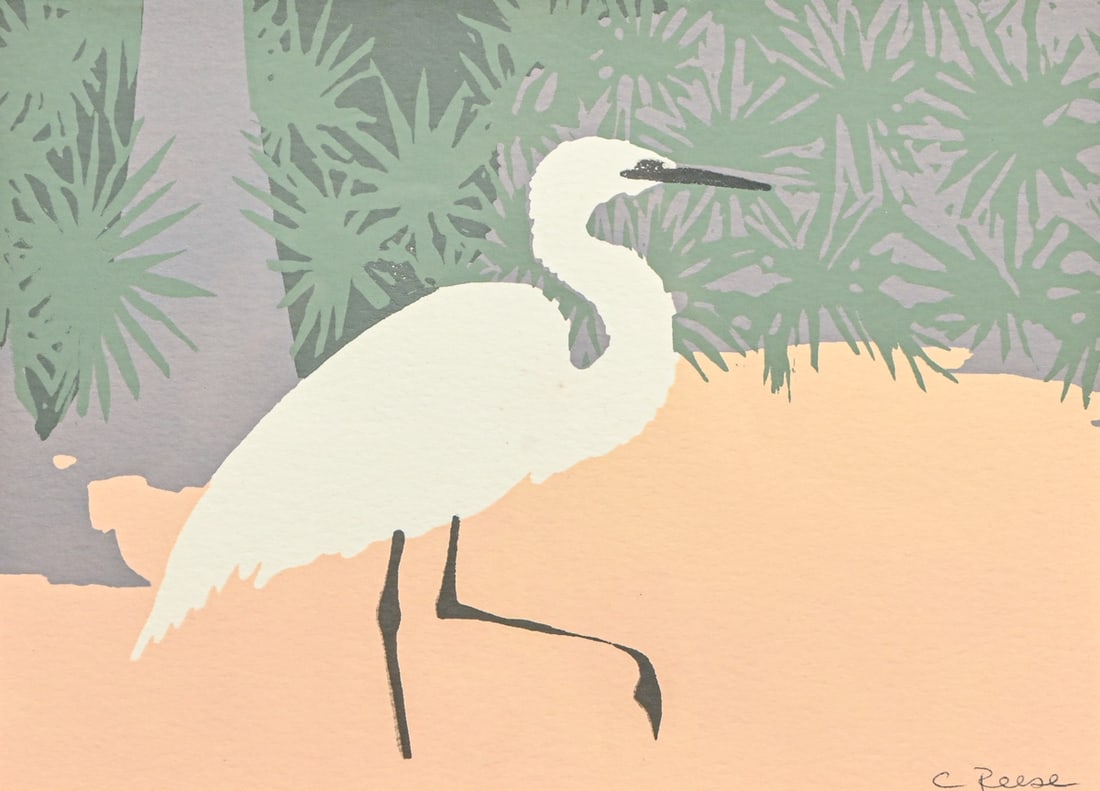 C. Reese Great Egret Serigraph c1990s: C. Reese Great Egret Serigraph c1990s. Signed. Slight rub to top edge of frame, otherwise excellent condition. 6"h x 8.25"w. Frame 10.25"h x 13.25"w FREE NATIONWIDE SHIPPINGFree Nationwide