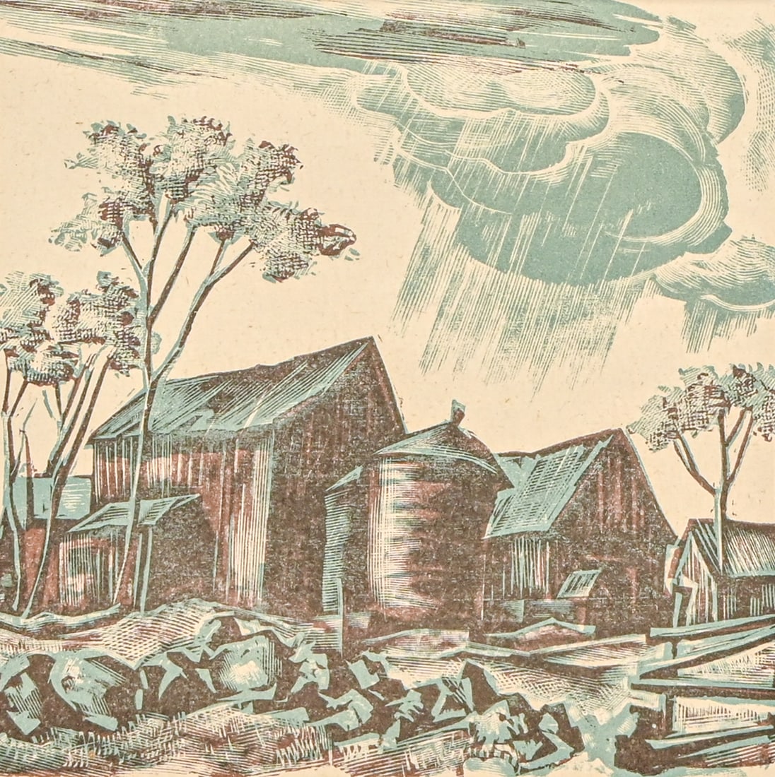 Hans Alexander Mueller (German/American 1888–1962) Color Woodcut "Abandoned Farm" 1947: Hans Alexander Mueller (German/American 1888–1962) Color Woodcut "Abandoned Farm" 1947. Signed. Excellent condition. 5" x 5". Frame 10.75" x 10.75" FREE NATIONWIDE SHIPPINGFree Nationwide