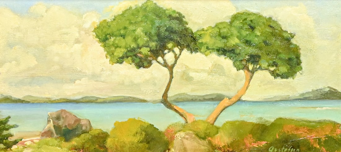 Carl Gustafson (1910-2011) California Painting Monterey Peninsula c1940s: Carl Gustafson (1910-2011) California Painting Monterey Peninsula c1940s. Signed. Excellent condition. 6.5"h x 13.25"w. Frame 11.75"h x 19"w FREE NATIONWIDE SHIPPING Free Nationwide Shipping within th