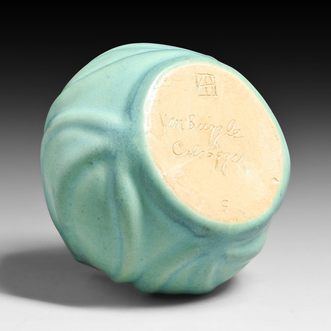 Van Briggle Matte Turquoise Tulip Leaf Vase c1940s - 5